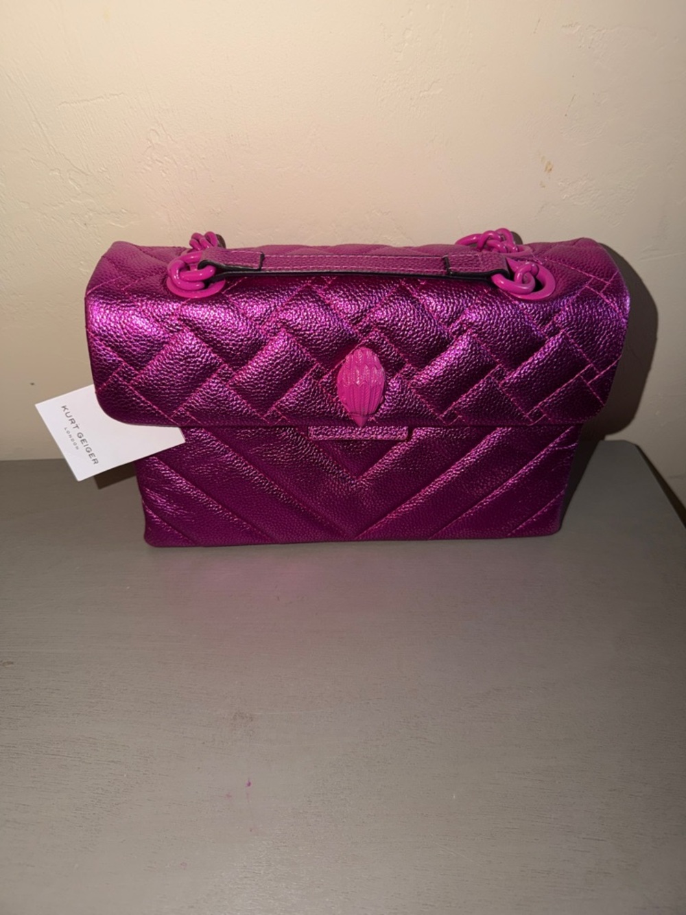 Kurt Geiger Metallic Fuchsia Quilted Leather Shoulder Bag